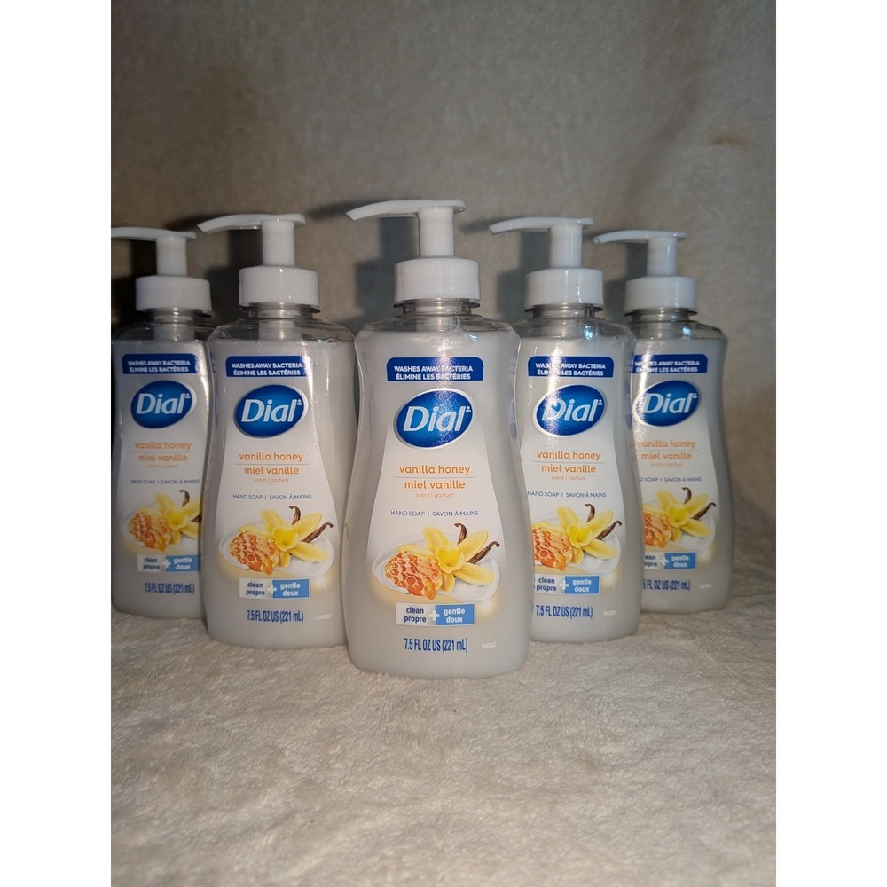 5ct NEW DIAL VANILLA HONEY MOISTURIZING LIQUID HAND SOAP WASH 7.5oz Full Size Ea